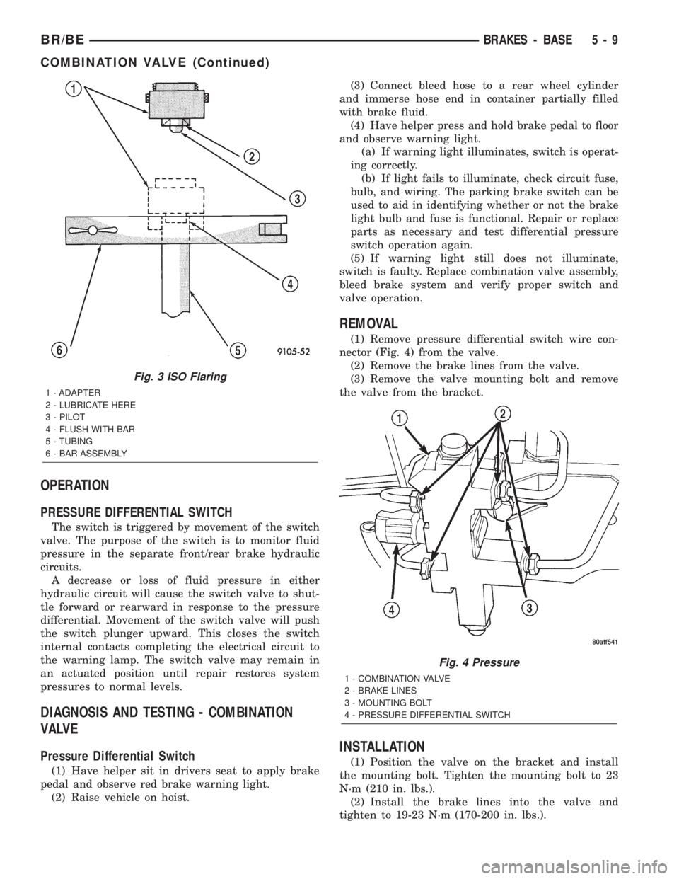 DODGE RAM 2002 Service Repair Manual OPERATION
PRESSURE DIFFERENTIAL SWITCH
The switch is triggered by movement of the switch
valve. The purpose of the switch is to monitor fluid
pressure in the separate front/rear brake hydraulic
circui DODGE RAM 2002 Service Repair Manual OPERATION
PRESSURE DIFFERENTIAL SWITCH
The switch is triggered by movement of the switch
valve. The purpose of the switch is to monitor fluid
pressure in the separate front/rear brake hydraulic
circui