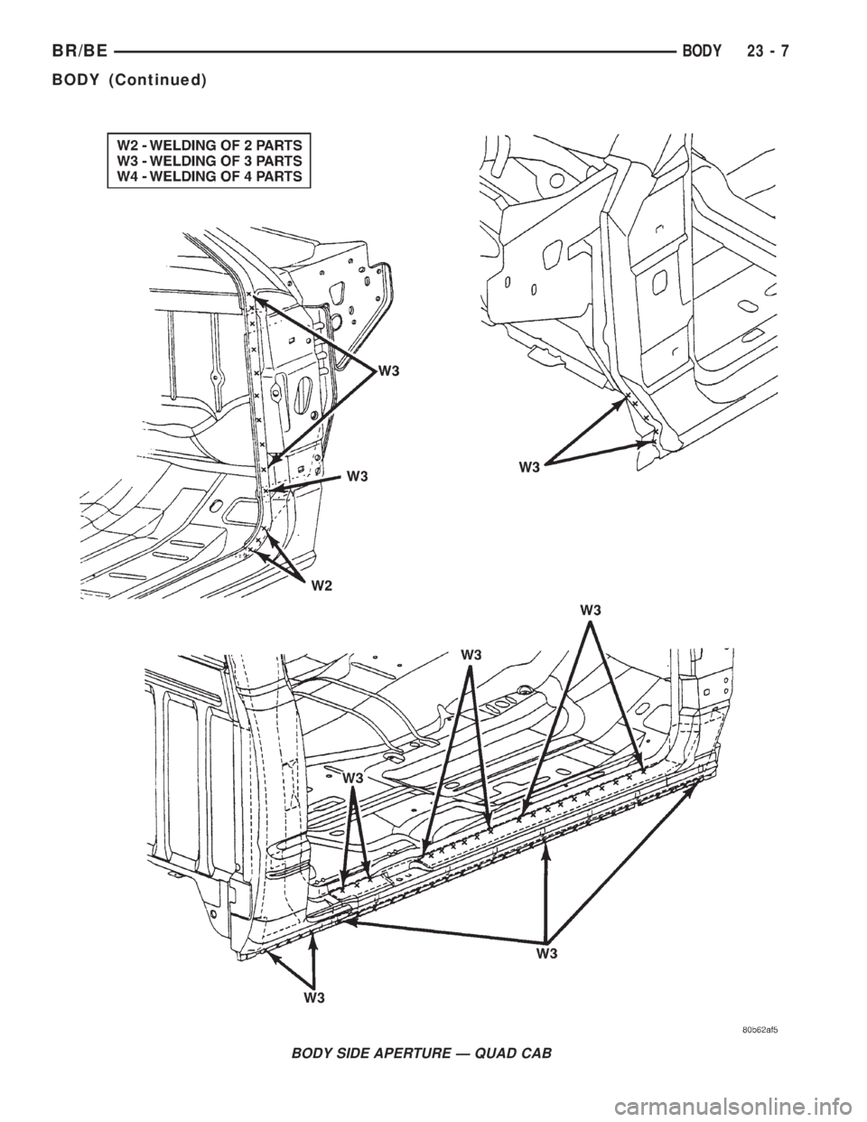 DODGE RAM 2002 Service Repair Manual BODY SIDE APERTURE Ð QUAD CAB
BR/BEBODY 23 - 7
BODY (Continued) DODGE RAM 2002 Service Repair Manual BODY SIDE APERTURE Ð QUAD CAB
BR/BEBODY 23 - 7
BODY (Continued)