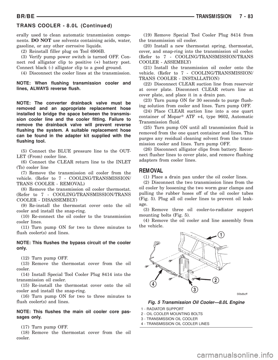 DODGE RAM 2002 Service Repair Manual erally used to clean automatic transmission compo-
nents.DO NOTuse solvents containing acids, water,
gasoline, or any other corrosive liquids.
(2) Reinstall filler plug on Tool 6906B.
(3) Verify pump DODGE RAM 2002 Service Repair Manual erally used to clean automatic transmission compo-
nents.DO NOTuse solvents containing acids, water,
gasoline, or any other corrosive liquids.
(2) Reinstall filler plug on Tool 6906B.
(3) Verify pump