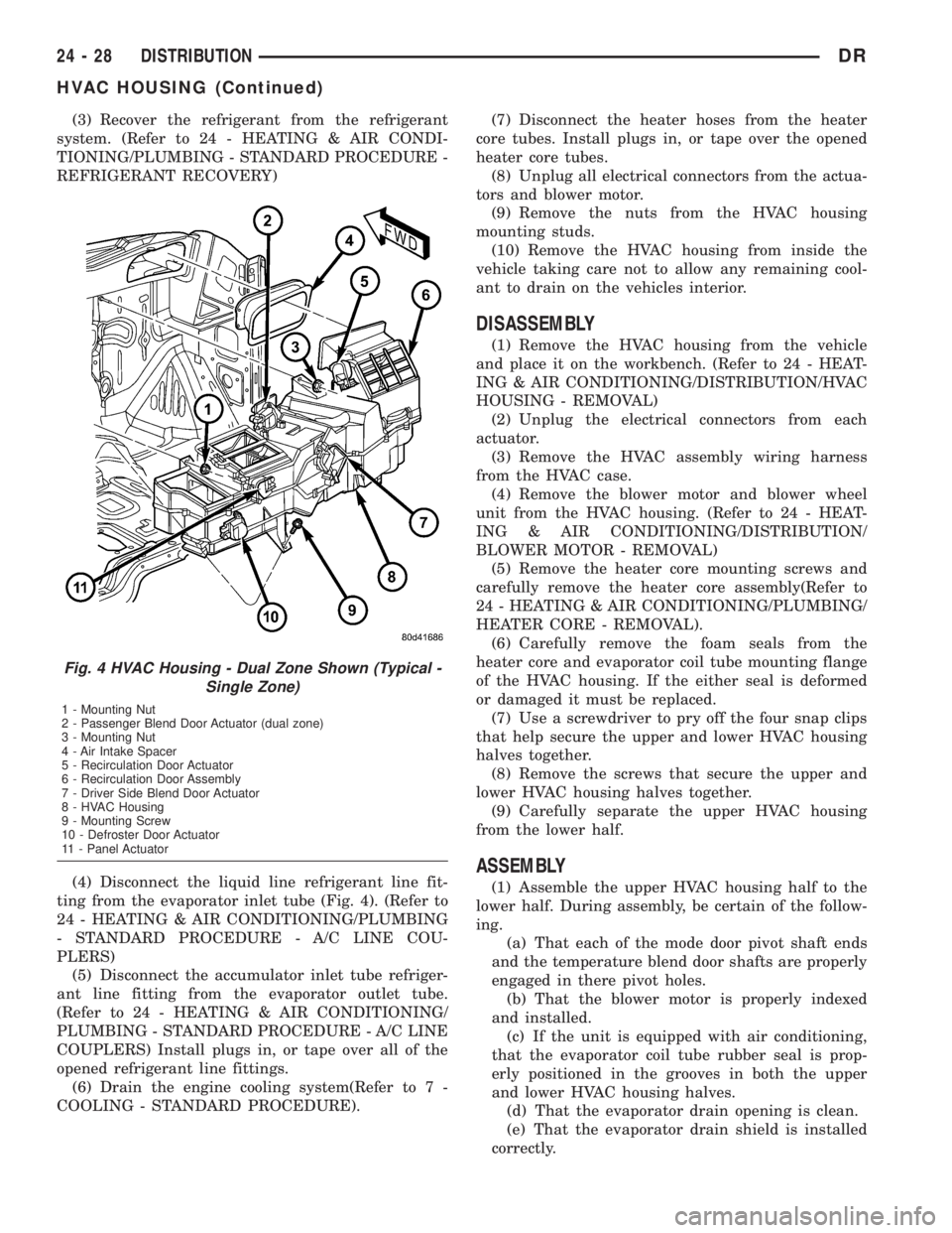 DODGE RAM 2003 Service Repair Manual (3) Recover the refrigerant from the refrigerant
system. (Refer to 24 - HEATING & AIR CONDI-
TIONING/PLUMBING - STANDARD PROCEDURE -
REFRIGERANT RECOVERY)
(4) Disconnect the liquid line refrigerant li DODGE RAM 2003 Service Repair Manual (3) Recover the refrigerant from the refrigerant
system. (Refer to 24 - HEATING & AIR CONDI-
TIONING/PLUMBING - STANDARD PROCEDURE -
REFRIGERANT RECOVERY)
(4) Disconnect the liquid line refrigerant li