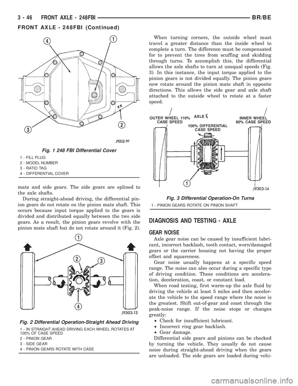 DODGE RAM 2001 Service Repair Manual mate and side gears. The side gears are splined to
the axle shafts.
During straight-ahead driving, the differential pin-
ion gears do not rotate on the pinion mate shaft. This
occurs because input tor DODGE RAM 2001 Service Repair Manual mate and side gears. The side gears are splined to
the axle shafts.
During straight-ahead driving, the differential pin-
ion gears do not rotate on the pinion mate shaft. This
occurs because input tor