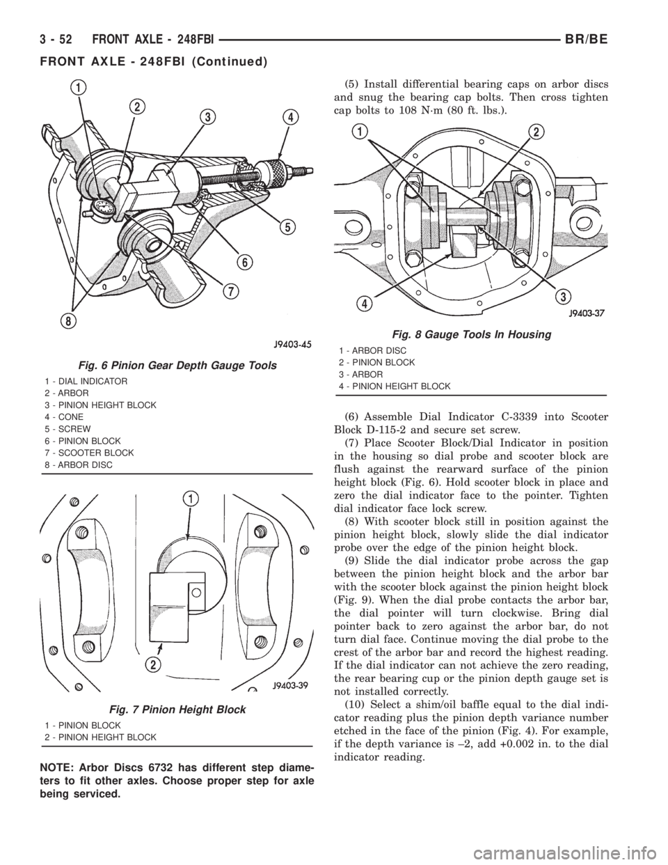 DODGE RAM 2001 Service Repair Manual NOTE: Arbor Discs 6732 has different step diame-
ters to fit other axles. Choose proper step for axle
being serviced.(5) Install differential bearing caps on arbor discs
and snug the bearing cap bolts DODGE RAM 2001 Service Repair Manual NOTE: Arbor Discs 6732 has different step diame-
ters to fit other axles. Choose proper step for axle
being serviced.(5) Install differential bearing caps on arbor discs
and snug the bearing cap bolts