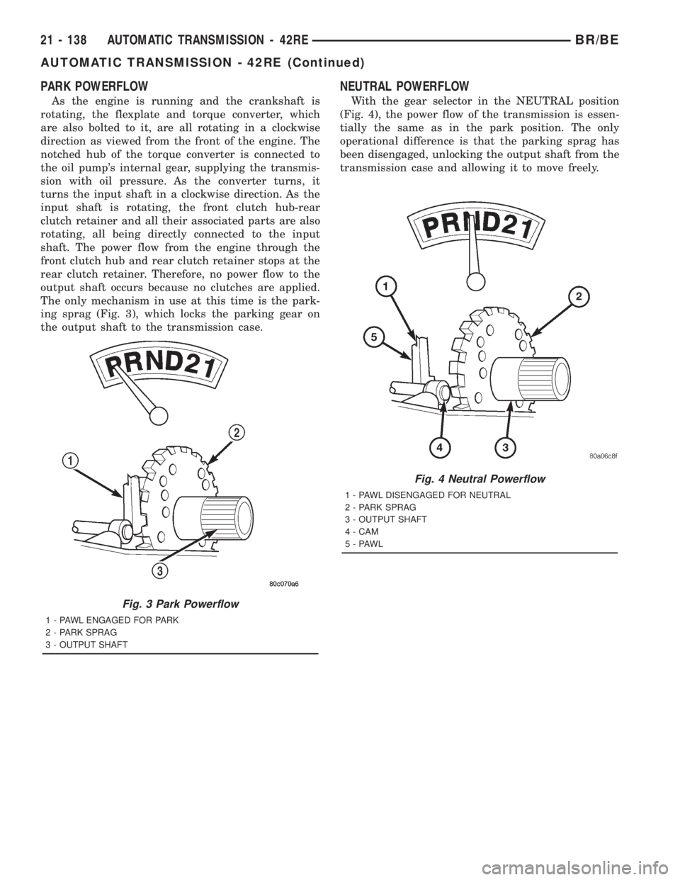 DODGE RAM 2001 Service Repair Manual PARK POWERFLOW
As the engine is running and the crankshaft is
rotating, the flexplate and torque converter, which
are also bolted to it, are all rotating in a clockwise
direction as viewed from the fr DODGE RAM 2001 Service Repair Manual PARK POWERFLOW
As the engine is running and the crankshaft is
rotating, the flexplate and torque converter, which
are also bolted to it, are all rotating in a clockwise
direction as viewed from the fr