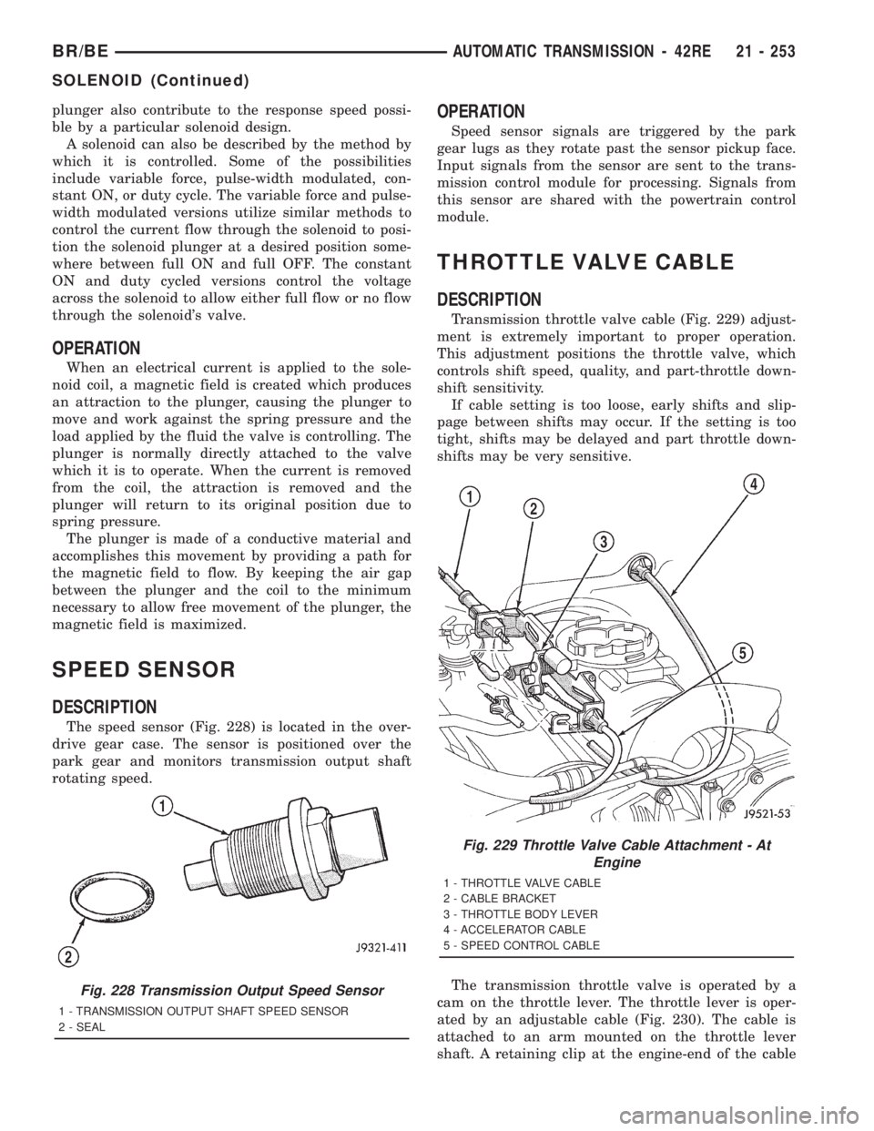 DODGE RAM 2001  Service Repair Manual plunger also contribute to the response speed possi-
ble by a particular solenoid design.
A solenoid can also be described by the method by
which it is controlled. Some of the possibilities
include va