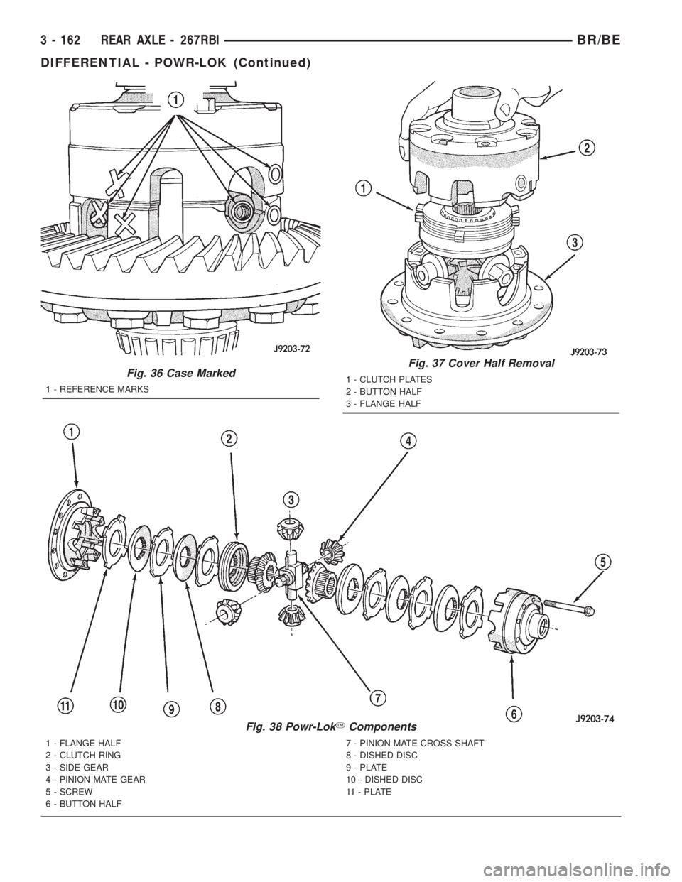 DODGE RAM 2001 Service Repair Manual Fig. 37 Cover Half Removal
1 - CLUTCH PLATES
2 - BUTTON HALF
3 - FLANGE HALFFig. 36 Case Marked
1 - REFERENCE MARKS
Fig. 38 Powr-LokYComponents
1 - FLANGE HALF
2 - CLUTCH RING
3 - SIDE GEAR
4 - PINION DODGE RAM 2001 Service Repair Manual Fig. 37 Cover Half Removal
1 - CLUTCH PLATES
2 - BUTTON HALF
3 - FLANGE HALFFig. 36 Case Marked
1 - REFERENCE MARKS
Fig. 38 Powr-LokYComponents
1 - FLANGE HALF
2 - CLUTCH RING
3 - SIDE GEAR
4 - PINION