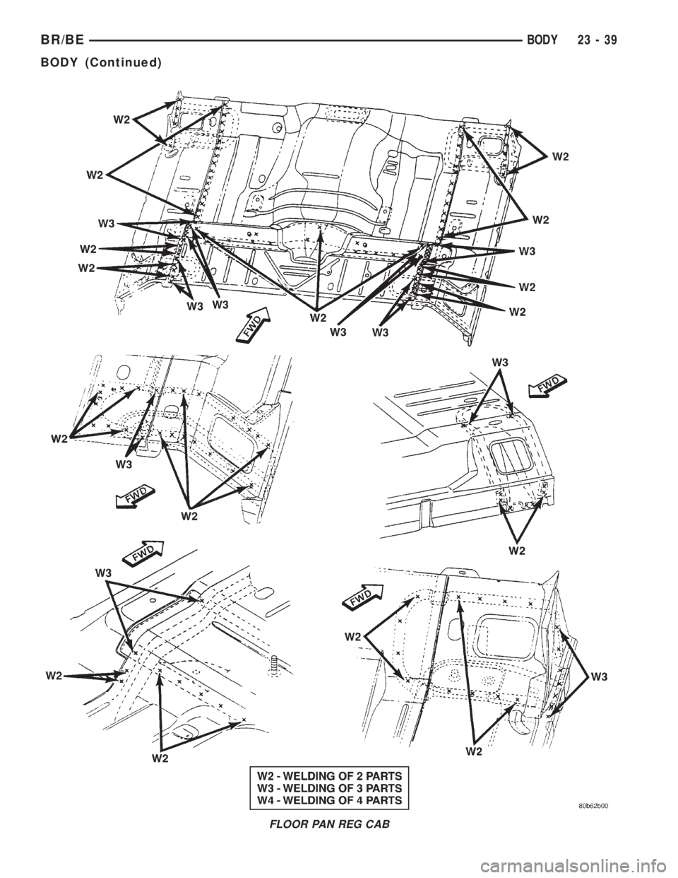 DODGE RAM 2001  Service Repair Manual FLOOR PAN REG CAB
BR/BEBODY 23 - 39
BODY (Continued) 