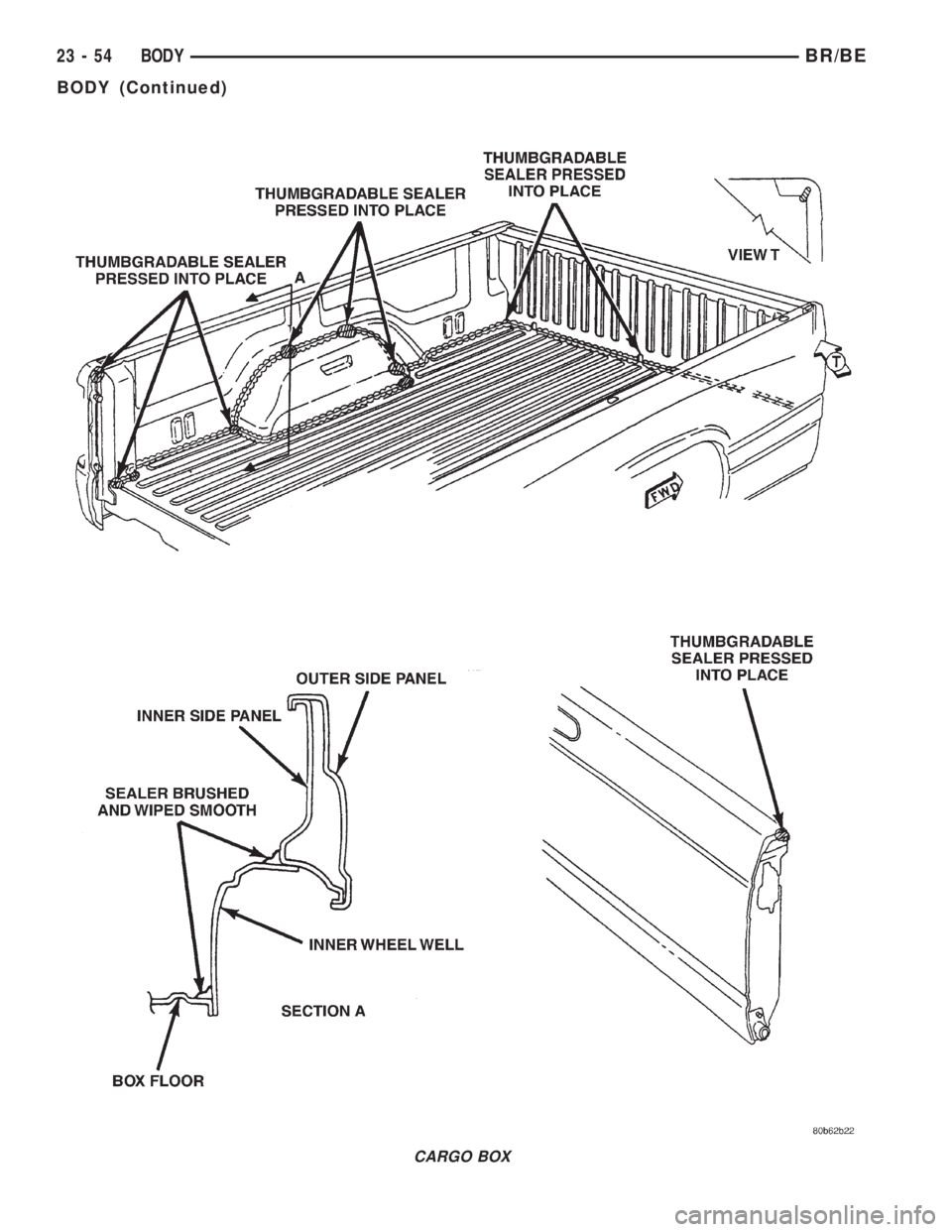DODGE RAM 2001 Service Repair Manual CARGO BOX
23 - 54 BODYBR/BE
BODY (Continued) DODGE RAM 2001 Service Repair Manual CARGO BOX
23 - 54 BODYBR/BE
BODY (Continued)