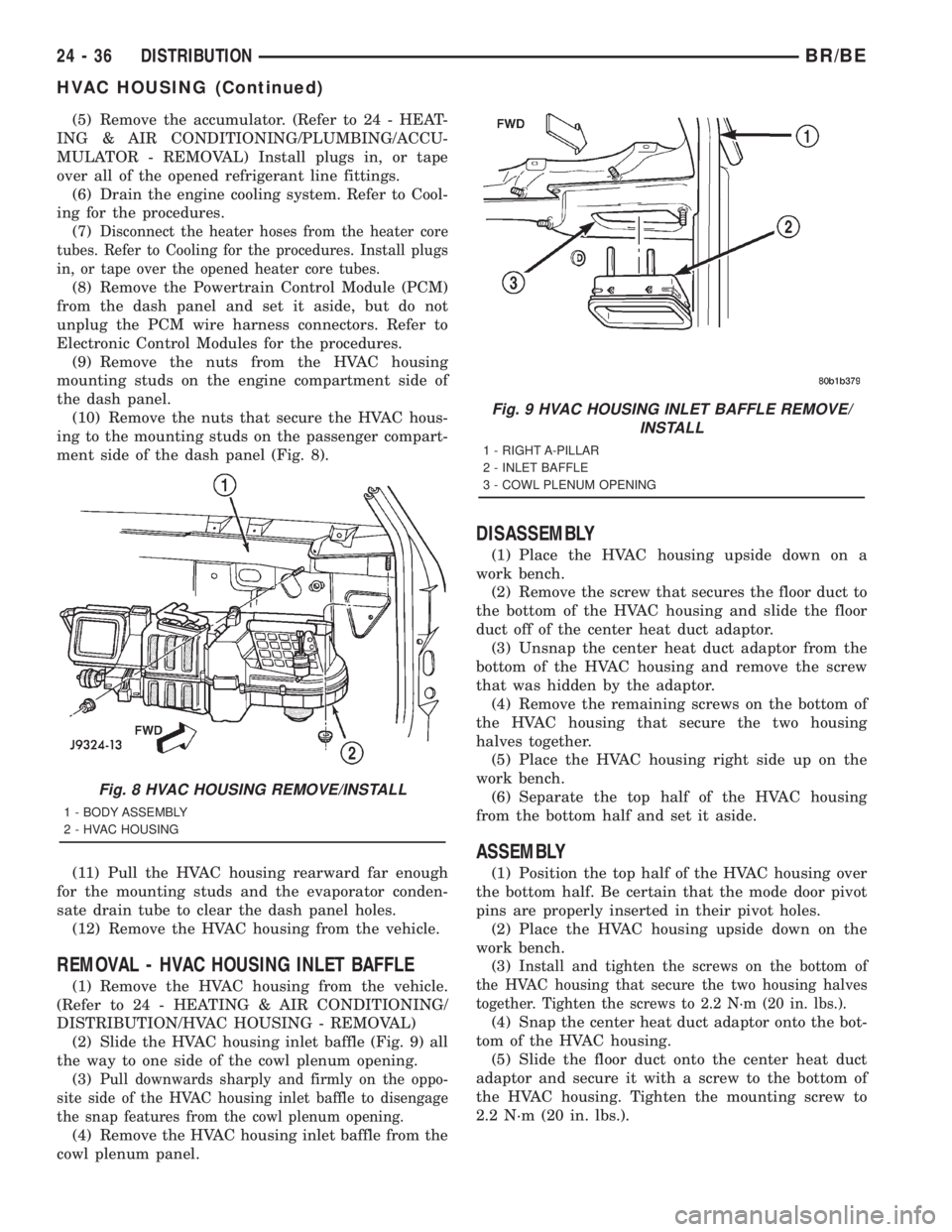 DODGE RAM 2001 Service Repair Manual (5) Remove the accumulator. (Refer to 24 - HEAT-
ING & AIR CONDITIONING/PLUMBING/ACCU-
MULATOR - REMOVAL) Install plugs in, or tape
over all of the opened refrigerant line fittings.
(6) Drain the engi DODGE RAM 2001 Service Repair Manual (5) Remove the accumulator. (Refer to 24 - HEAT-
ING & AIR CONDITIONING/PLUMBING/ACCU-
MULATOR - REMOVAL) Install plugs in, or tape
over all of the opened refrigerant line fittings.
(6) Drain the engi