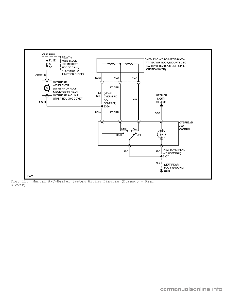 DODGE RAM 1999  Service Repair Manual Fig. 11:  Manual A/C-Heater System Wiring Diagram (Durango - Rear
Blower)                          