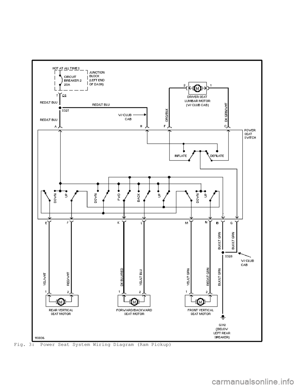 DODGE RAM 1999  Service Repair Manual Fig. 3:  Power Seat System Wiring Diagram (Ram Pickup)                                       