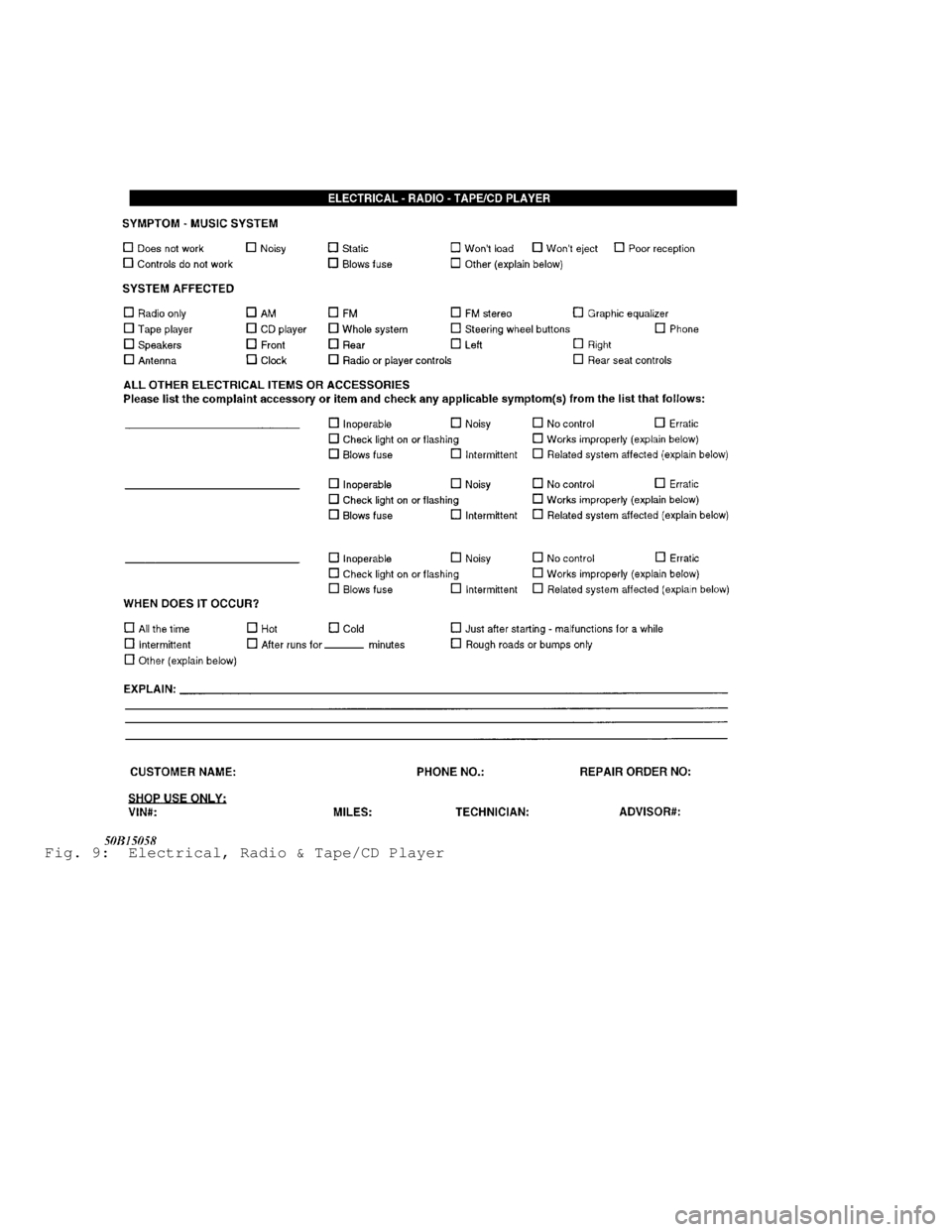 DODGE RAM 1999  Service Repair Manual Fig. 9:  Electrical, Radio & Tape/CD Player                         