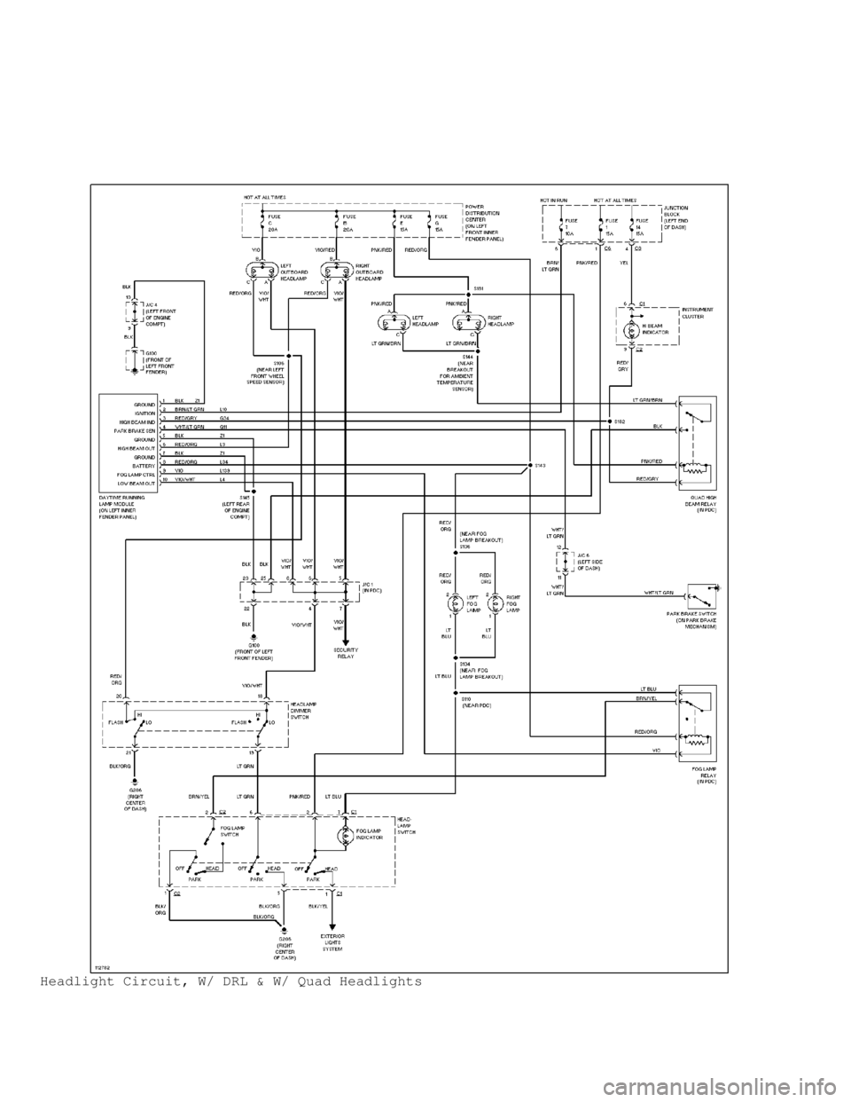 DODGE RAM 1999 Service Repair Manual Headlight Circuit, W/ DRL & W/ Quad Headlights DODGE RAM 1999 Service Repair Manual Headlight Circuit, W/ DRL & W/ Quad Headlights