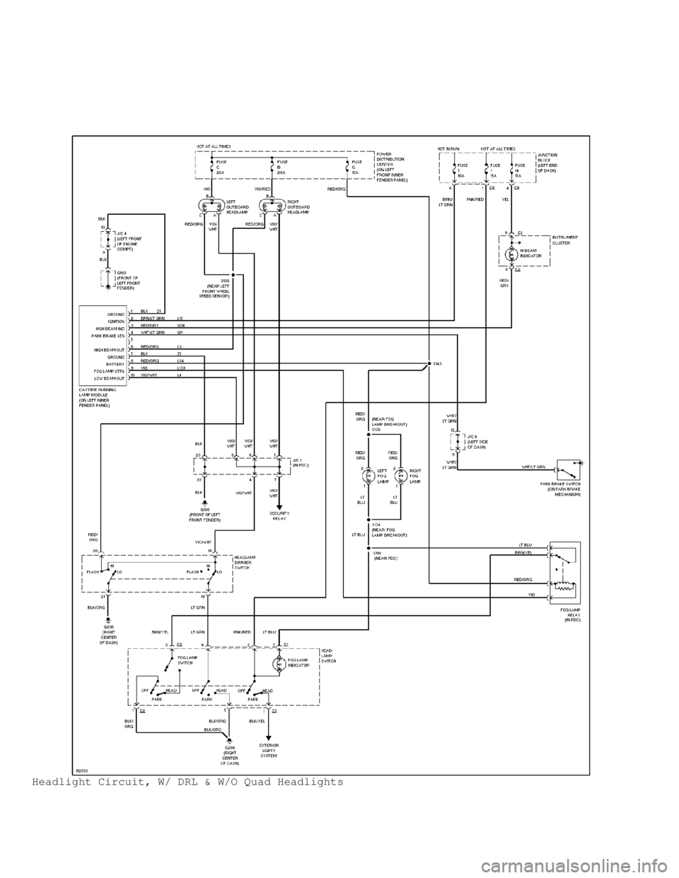 DODGE RAM 1999 Service Repair Manual Headlight Circuit, W/ DRL & W/O Quad Headlights DODGE RAM 1999 Service Repair Manual Headlight Circuit, W/ DRL & W/O Quad Headlights