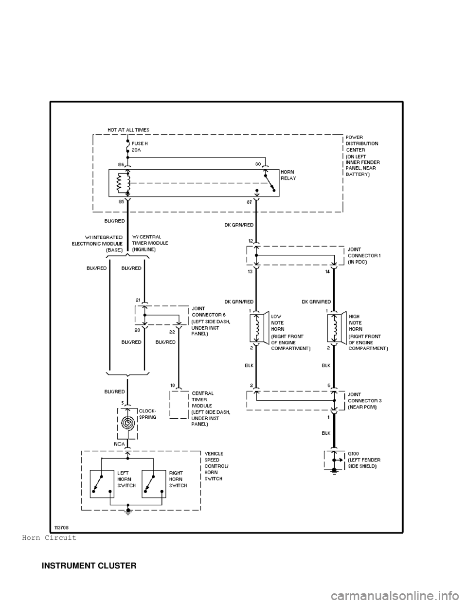 DODGE RAM 1999 Service Repair Manual Horn Circuit
INSTRUMENT CLUSTER DODGE RAM 1999 Service Repair Manual Horn Circuit
INSTRUMENT CLUSTER