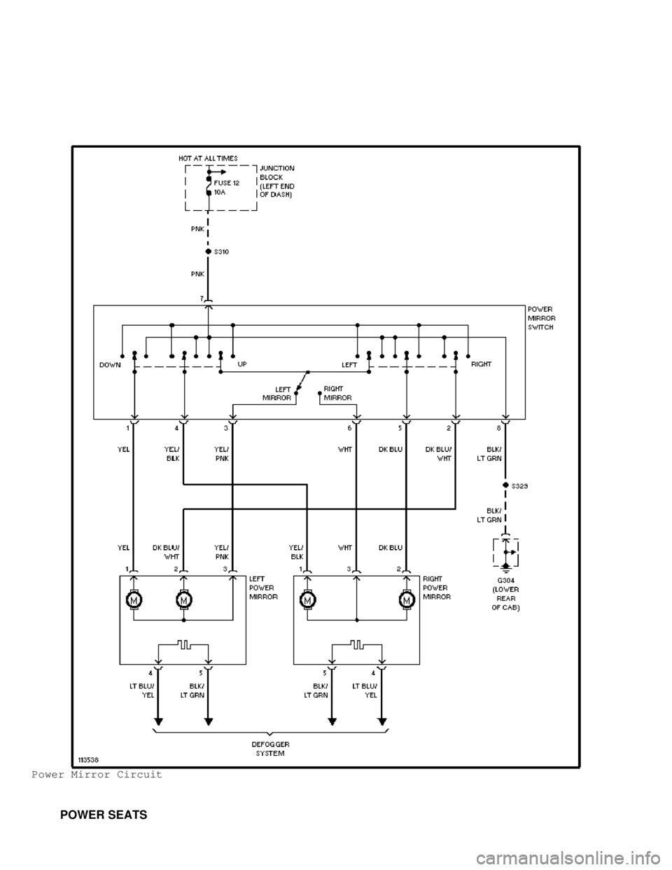 DODGE RAM 1999 Service Repair Manual Power Mirror Circuit
POWER SEATS DODGE RAM 1999 Service Repair Manual Power Mirror Circuit
POWER SEATS