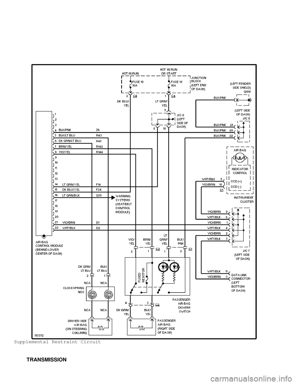 DODGE RAM 1999 Service Repair Manual Supplemental Restraint Circuit
TRANSMISSION DODGE RAM 1999 Service Repair Manual Supplemental Restraint Circuit
TRANSMISSION
