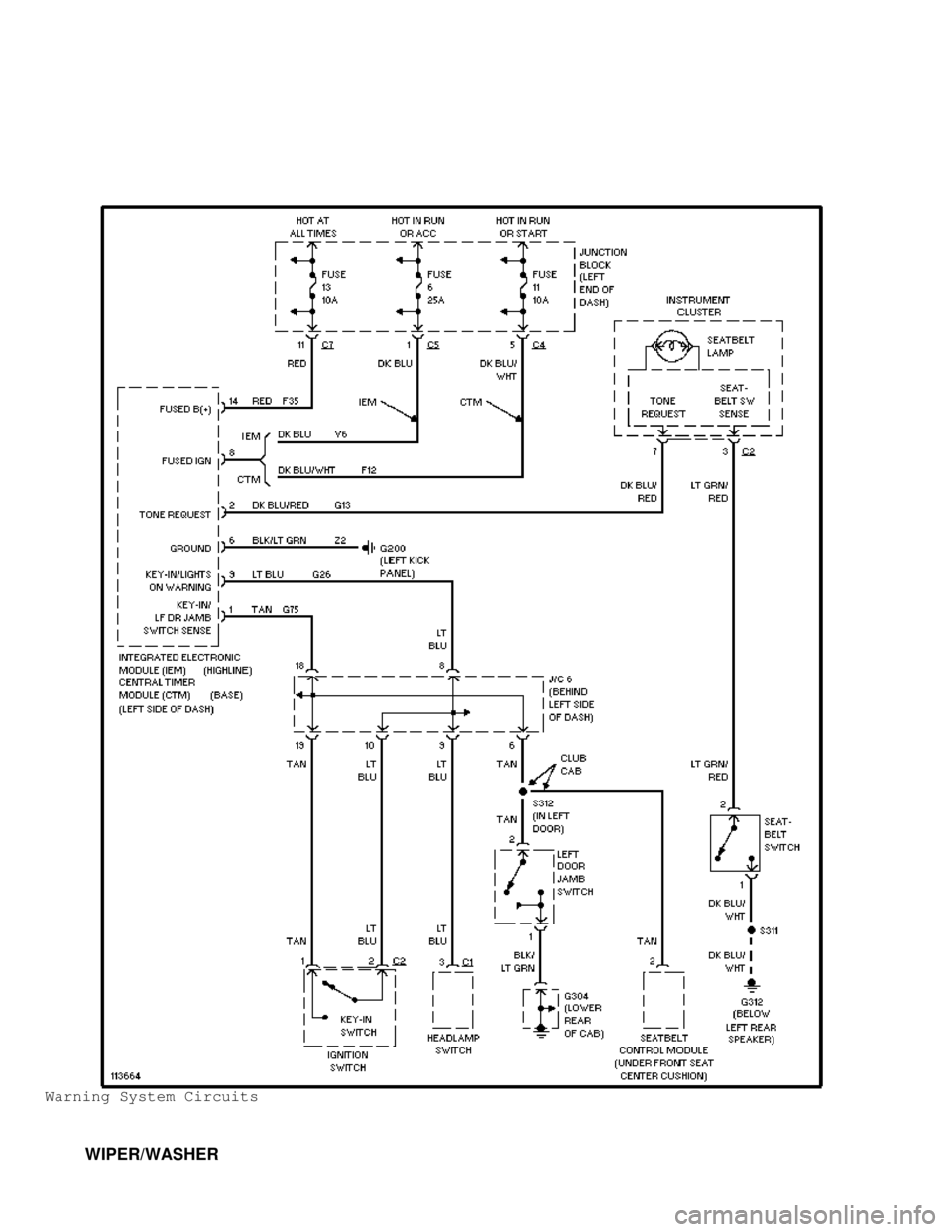 DODGE RAM 1999 Service Repair Manual Warning System Circuits
WIPER/WASHER DODGE RAM 1999 Service Repair Manual Warning System Circuits
WIPER/WASHER