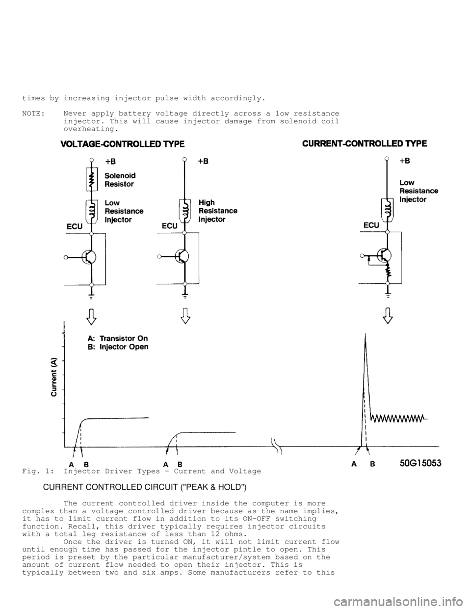 DODGE RAM 1999 Service Repair Manual times by increasing injector pulse width accordingly.
NOTE: Never apply battery voltage directly across a low resistance
injector. This will cause injector damage from solenoid coil
DODGE RAM 1999 Service Repair Manual times by increasing injector pulse width accordingly.
NOTE: Never apply battery voltage directly across a low resistance
injector. This will cause injector damage from solenoid coil
