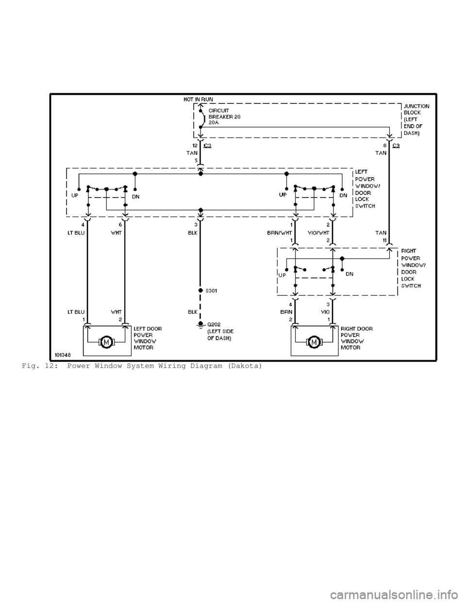 DODGE RAM 1999  Service Repair Manual Fig. 12:  Power Window System Wiring Diagram (Dakota)                          