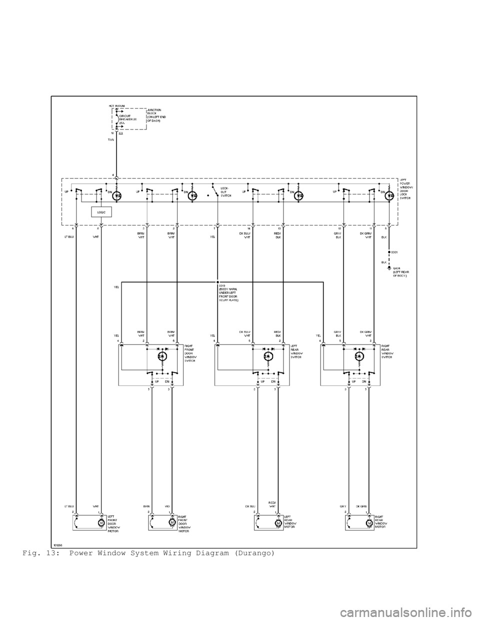DODGE RAM 1999  Service Repair Manual Fig. 13:  Power Window System Wiring Diagram (Durango)                                      