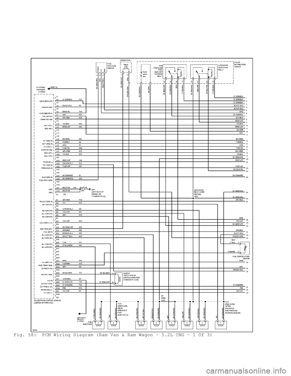 DODGE RAM 1999  Service Repair Manual Fig. 58:  PCM Wiring Diagram (Ram Van & Ram Wagon - 5.2L CNG - 1 Of 3)\
                                      
