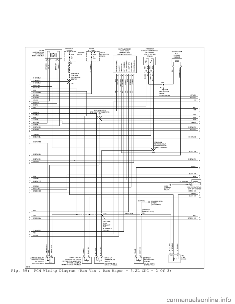 DODGE RAM 1999  Service Repair Manual Fig. 59:  PCM Wiring Diagram (Ram Van & Ram Wagon - 5.2L CNG - 2 Of 3)\
                                      