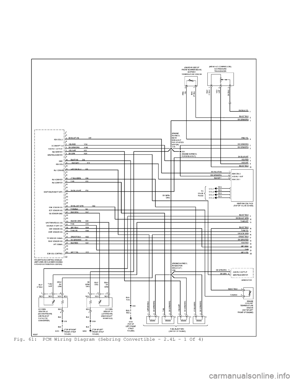 DODGE RAM 1999  Service Repair Manual Fig. 61:  PCM Wiring Diagram (Sebring Convertible - 2.4L - 1 Of 4)                                      