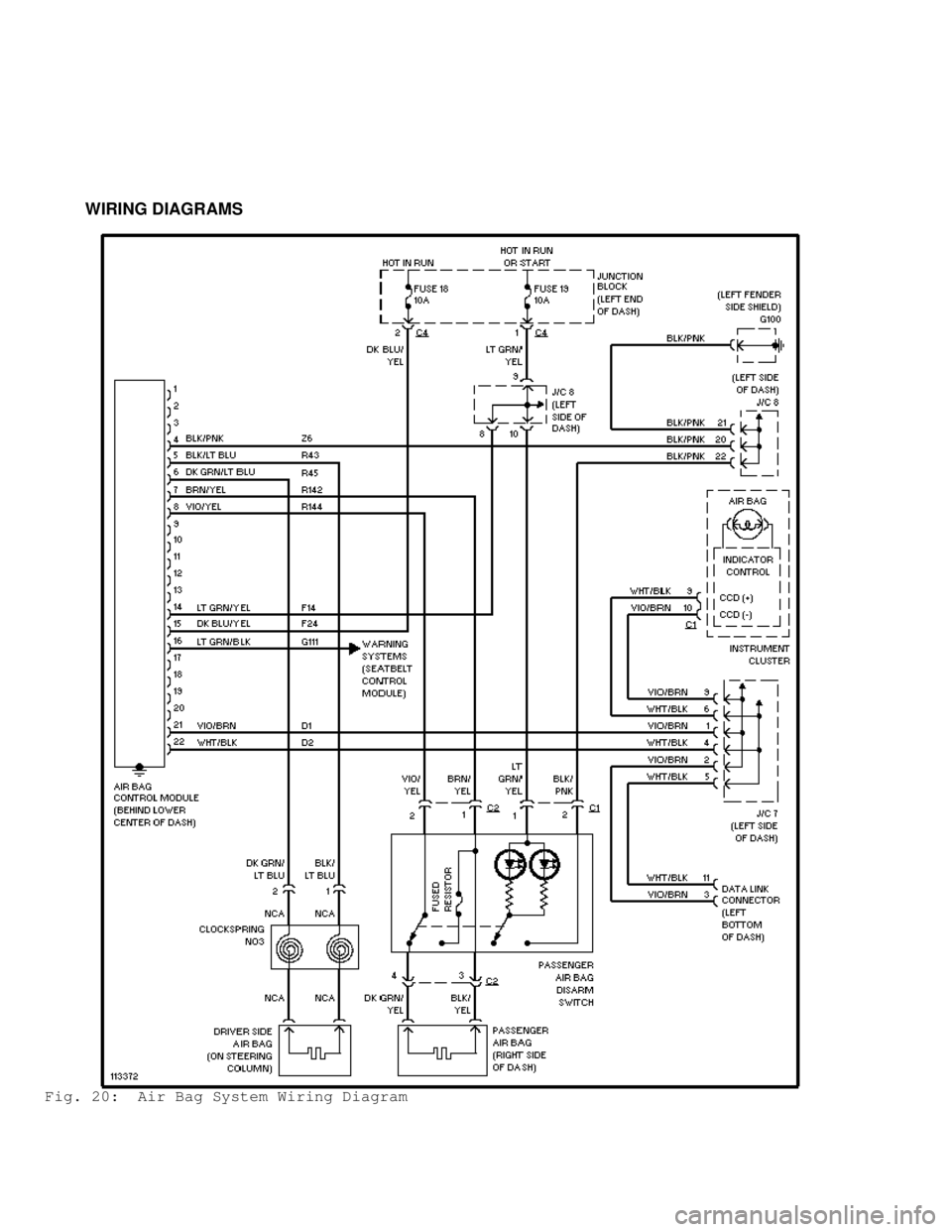 DODGE RAM 1999  Service Repair Manual          WIRING DIAGRAMS
Fig. 20:  Air Bag System Wiring Diagram                                    