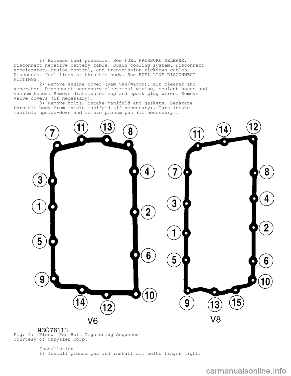 DODGE RAM 1999 Service Repair Manual 1) Release fuel pressure. See FUEL PRESSURE RELEASE.
Disconnect negative battery cable. Drain cooling system. Disconnect
accelerator, cruise control, and transmission kickdown cables.
Disconn DODGE RAM 1999 Service Repair Manual 1) Release fuel pressure. See FUEL PRESSURE RELEASE.
Disconnect negative battery cable. Drain cooling system. Disconnect
accelerator, cruise control, and transmission kickdown cables.
Disconn