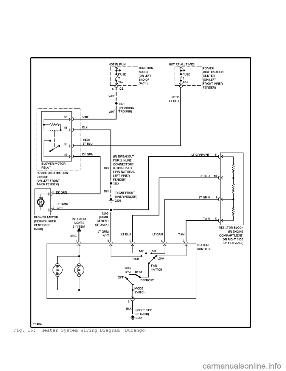 DODGE RAM 1999  Service Repair Manual Fig. 16:  Heater System Wiring Diagram (Durango)                                       