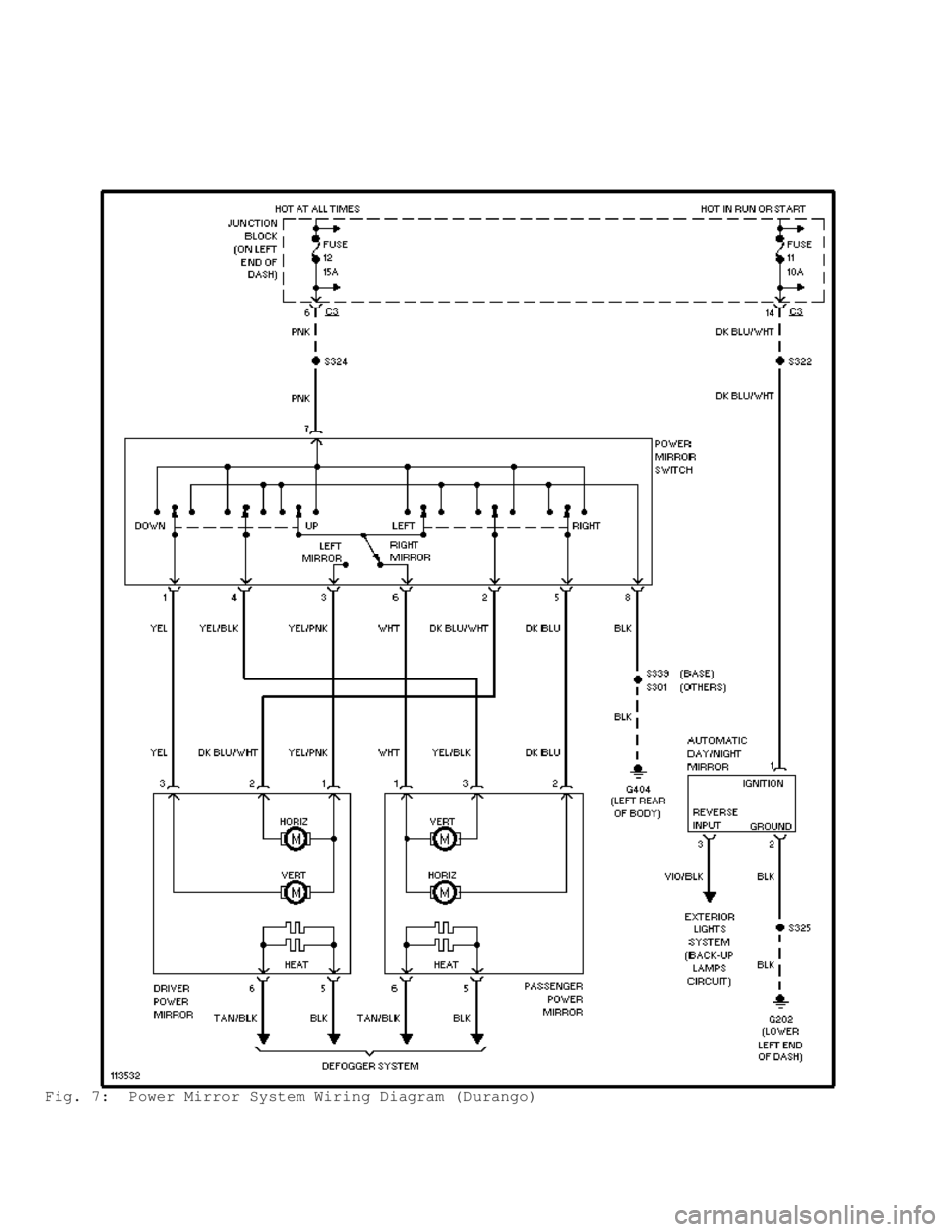 DODGE RAM 1999  Service Repair Manual Fig. 7:  Power Mirror System Wiring Diagram (Durango)                                       