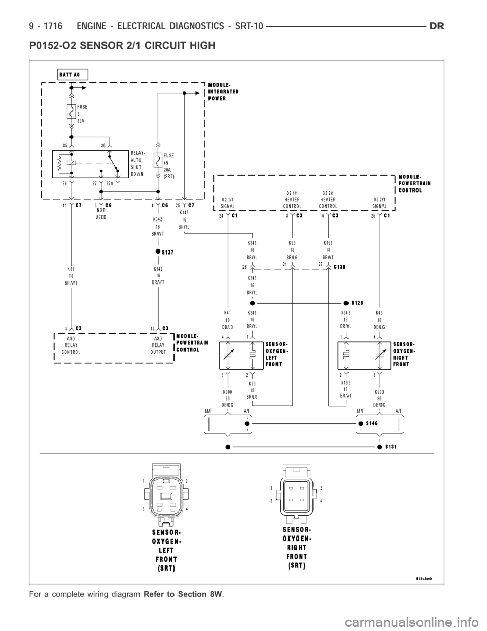 DODGE RAM SRT-10 2006  Service Repair Manual P0152-O2 SENSOR 2/1 CIRCUIT HIGH
For a complete wiring diagramRefer to Section 8W. 