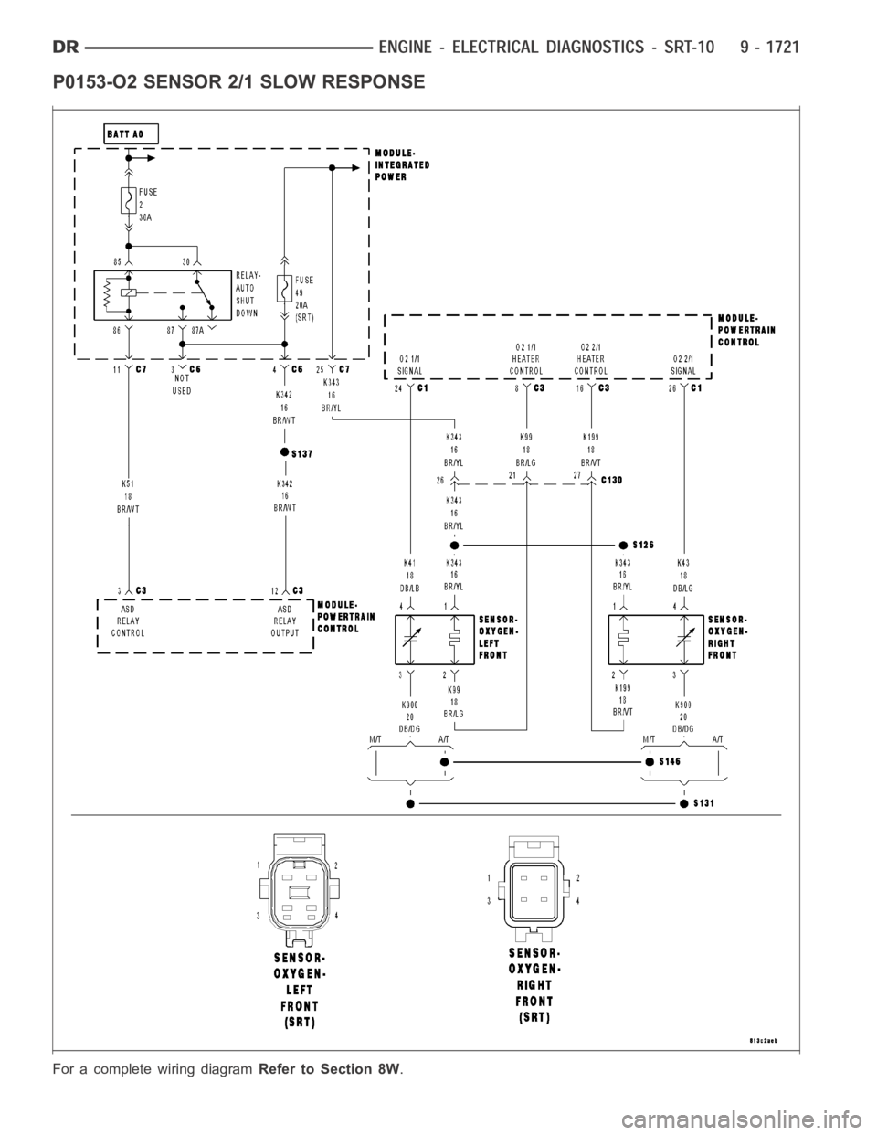 DODGE RAM SRT-10 2006  Service Repair Manual P0153-O2 SENSOR 2/1 SLOW RESPONSE
For a complete wiring diagramRefer to Section 8W. 