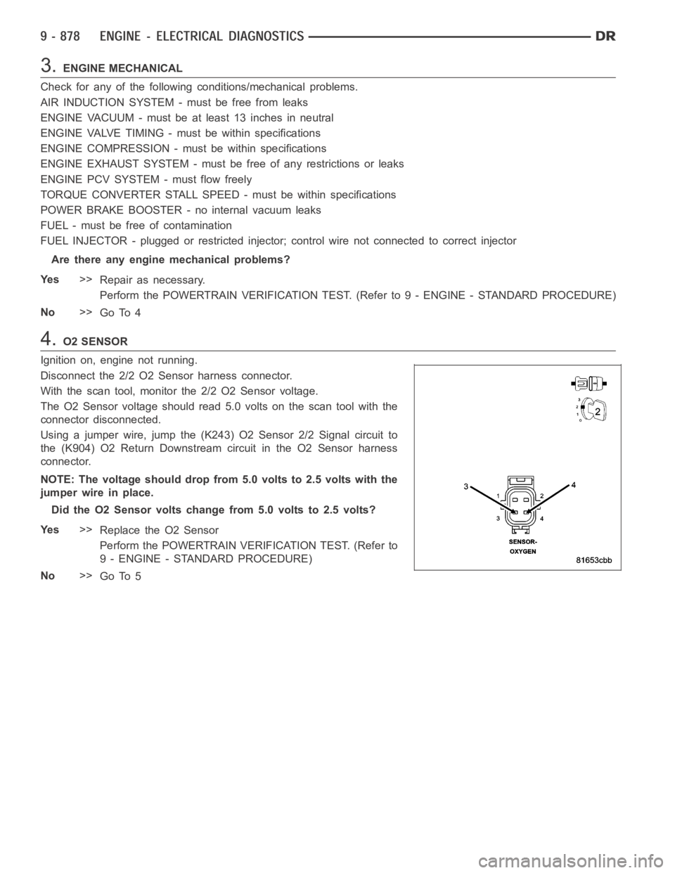DODGE RAM SRT-10 2006 Service Manual PDF 3.ENGINE MECHANICAL
Check for any of the following conditions/mechanical problems.
AIR INDUCTION SYSTEM - must be free from leaks
ENGINE VACUUM - must be at least 13 inches in neutral
ENGINE VALVE TIM DODGE RAM SRT-10 2006 Service Manual PDF 3.ENGINE MECHANICAL
Check for any of the following conditions/mechanical problems.
AIR INDUCTION SYSTEM - must be free from leaks
ENGINE VACUUM - must be at least 13 inches in neutral
ENGINE VALVE TIM