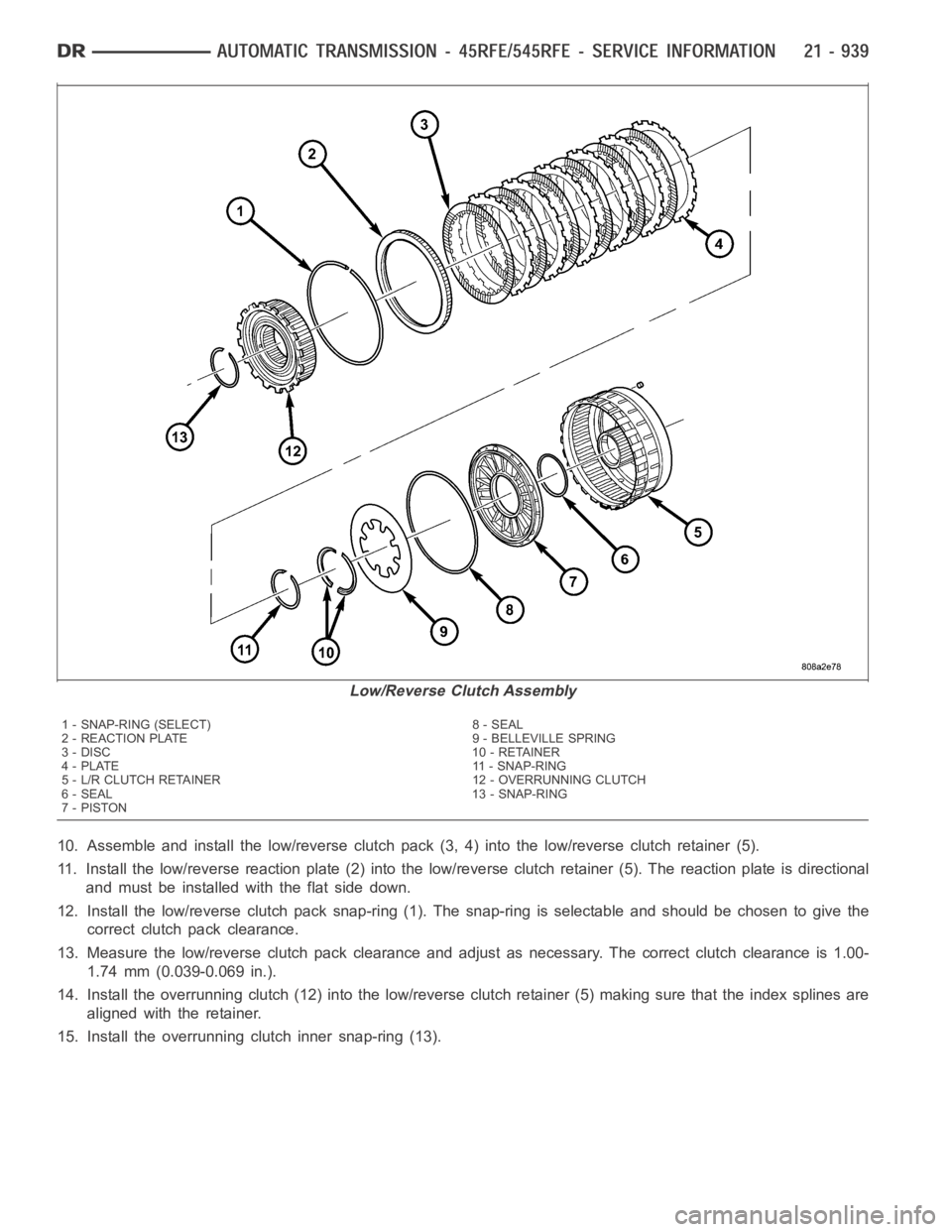 DODGE RAM SRT-10 2006 Service Repair Manual 10. Assemble and install the low/reverse clutch pack (3, 4) into the low/reverse clutch retainer (5).
11. Install the low/reverse reaction plate (2) into the low/reverse clutch retainer (5). The react DODGE RAM SRT-10 2006 Service Repair Manual 10. Assemble and install the low/reverse clutch pack (3, 4) into the low/reverse clutch retainer (5).
11. Install the low/reverse reaction plate (2) into the low/reverse clutch retainer (5). The react