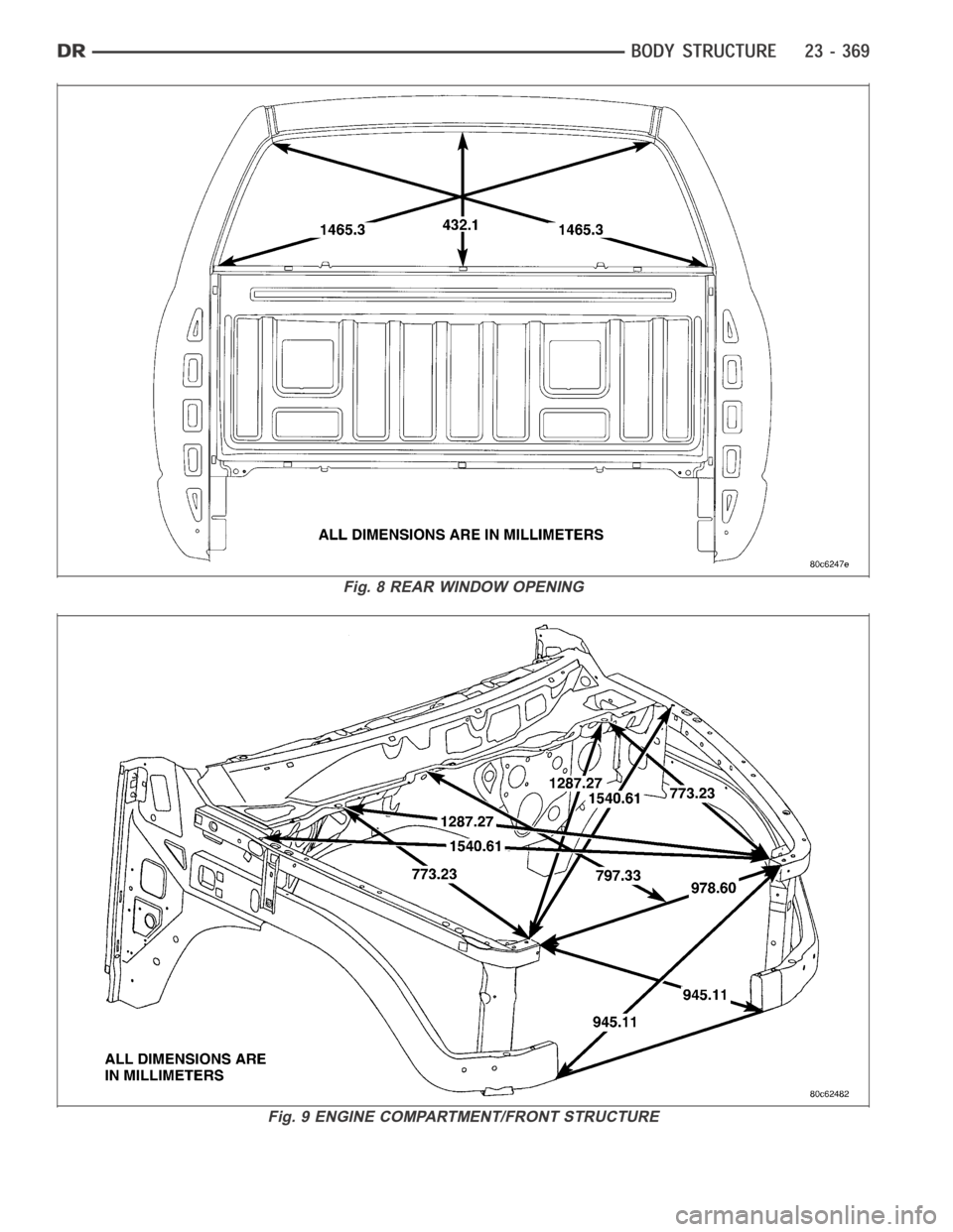 DODGE RAM SRT-10 2006 Service Repair Manual Fig. 8 REAR WINDOW OPENING
Fig. 9 ENGINE COMPARTMENT/FRONT STRUCTURE DODGE RAM SRT-10 2006 Service Repair Manual Fig. 8 REAR WINDOW OPENING
Fig. 9 ENGINE COMPARTMENT/FRONT STRUCTURE
