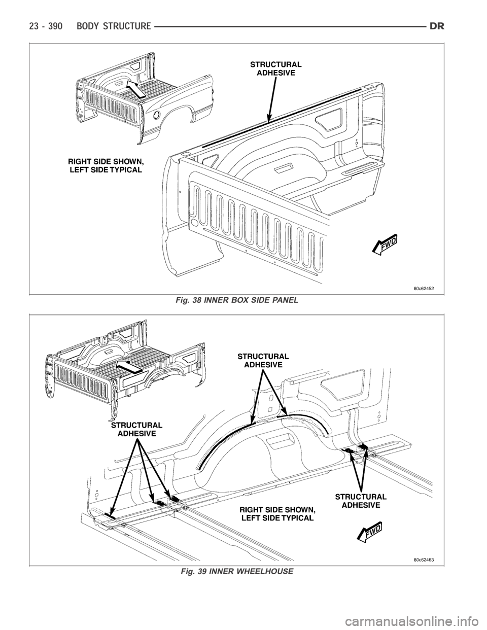DODGE RAM SRT-10 2006 Service Repair Manual Fig. 38 INNER BOX SIDE PANEL
Fig. 39 INNER WHEELHOUSE DODGE RAM SRT-10 2006 Service Repair Manual Fig. 38 INNER BOX SIDE PANEL
Fig. 39 INNER WHEELHOUSE