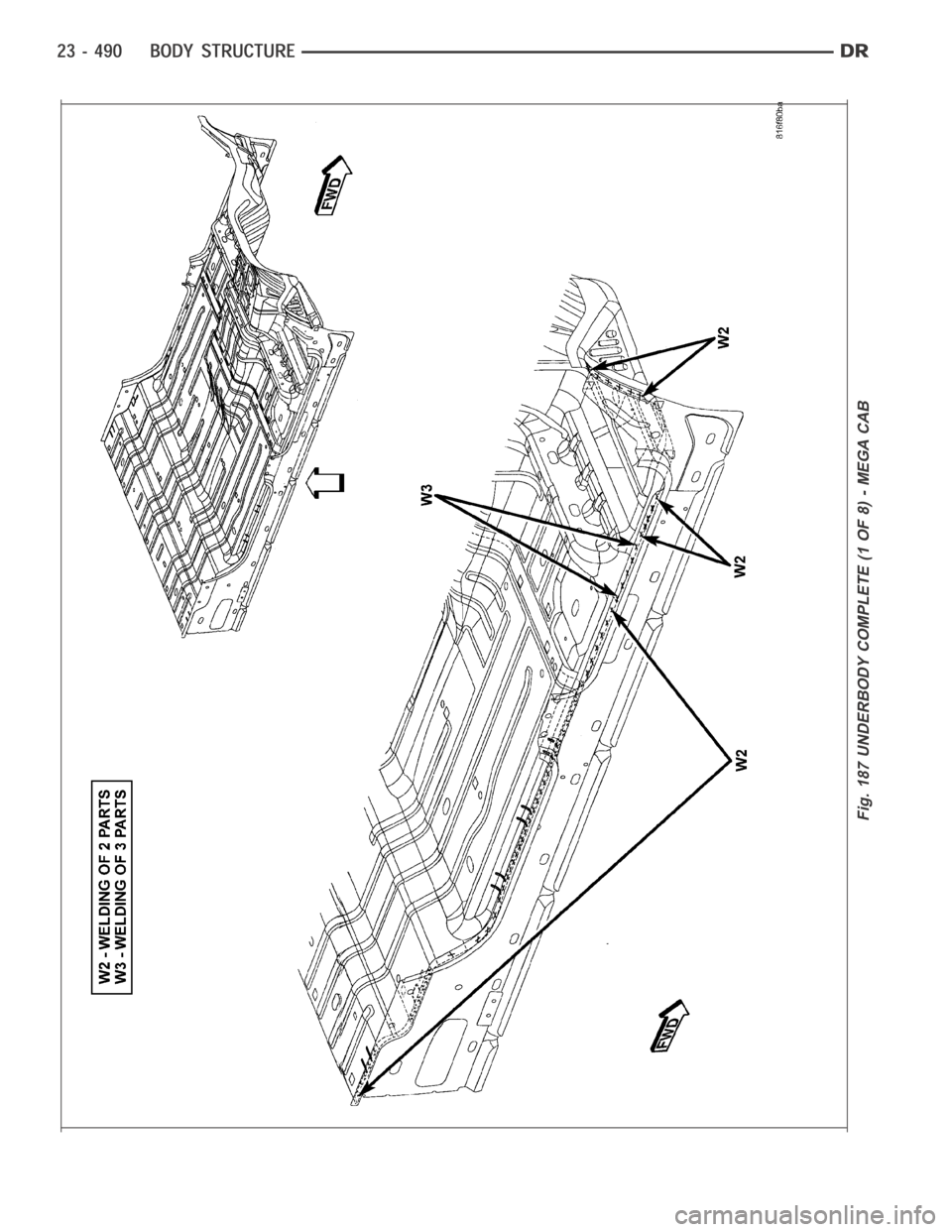 DODGE RAM SRT-10 2006 Service Repair Manual Fig. 187 UNDERBODY COMPLETE (1 OF 8) - MEGA CAB DODGE RAM SRT-10 2006 Service Repair Manual Fig. 187 UNDERBODY COMPLETE (1 OF 8) - MEGA CAB