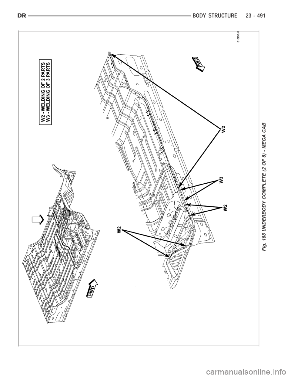 DODGE RAM SRT-10 2006 Service Repair Manual Fig. 188 UNDERBODY COMPLETE (2 OF 8) - MEGA CAB DODGE RAM SRT-10 2006 Service Repair Manual Fig. 188 UNDERBODY COMPLETE (2 OF 8) - MEGA CAB