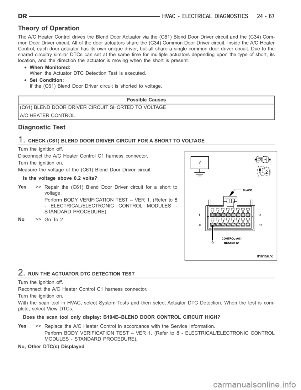 DODGE RAM SRT-10 2006 Service Repair Manual Theory of Operation
The A/C Heater Control drives the Blend Door Actuator via the (C61) Blend Door Driver circuit and the (C34) Com-
mon Door Driver circuit. All of the door actuators share the (C34) DODGE RAM SRT-10 2006 Service Repair Manual Theory of Operation
The A/C Heater Control drives the Blend Door Actuator via the (C61) Blend Door Driver circuit and the (C34) Com-
mon Door Driver circuit. All of the door actuators share the (C34)