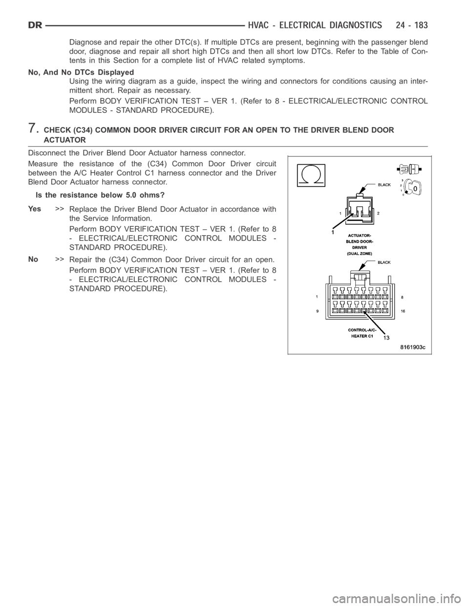 DODGE RAM SRT-10 2006 Service Repair Manual Diagnose and repair the other DTC(s). If multiple DTCs are present, beginning with the passenger blend
door, diagnose and repair all short high DTCs and then all short low DTCs. Refer to the Table of DODGE RAM SRT-10 2006 Service Repair Manual Diagnose and repair the other DTC(s). If multiple DTCs are present, beginning with the passenger blend
door, diagnose and repair all short high DTCs and then all short low DTCs. Refer to the Table of