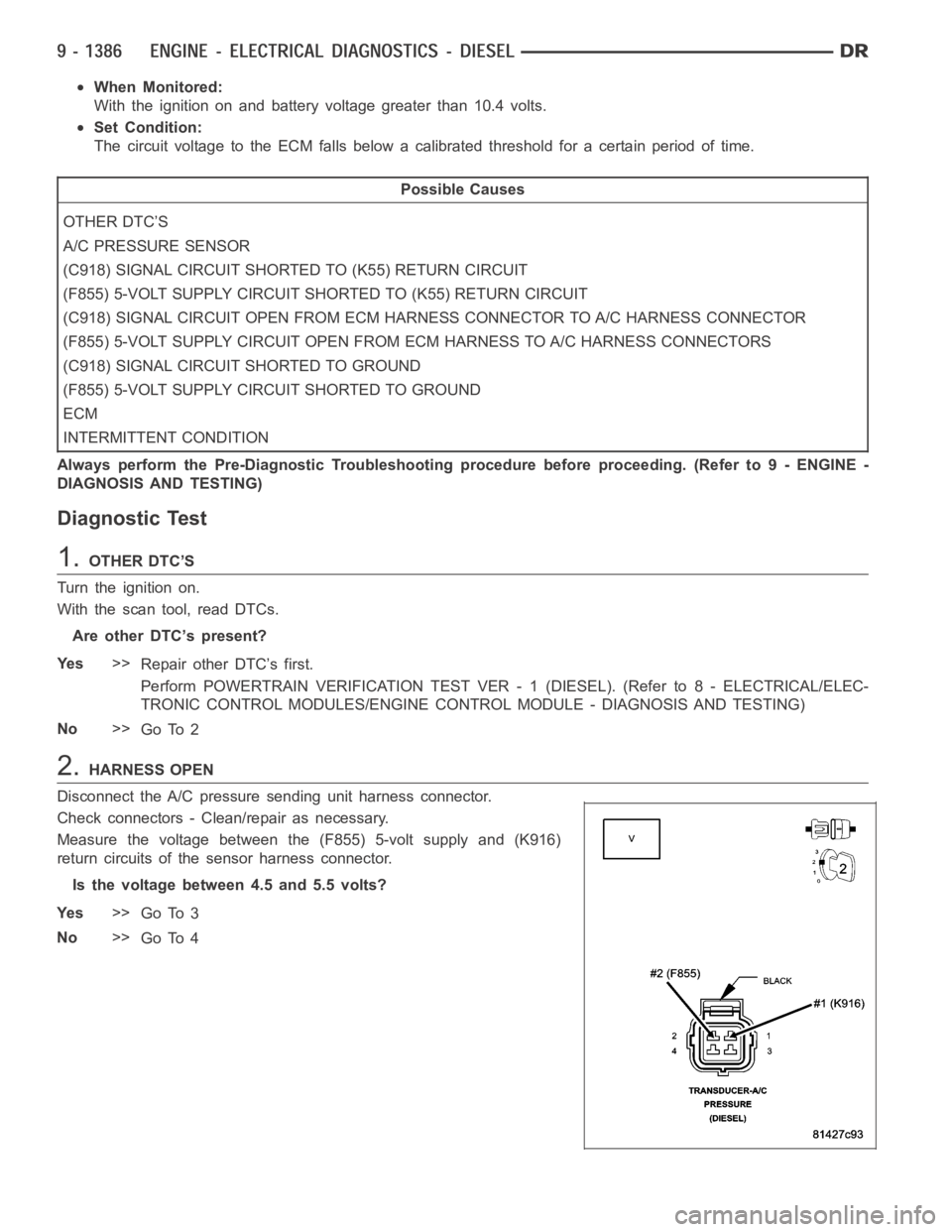 DODGE RAM SRT-10 2006  Service Repair Manual When Monitored:
With the ignition on and battery voltage greater than 10.4 volts.
Set Condition:
The circuit voltage to the ECM falls below a calibrated threshold for a certain period of time.
Possibl