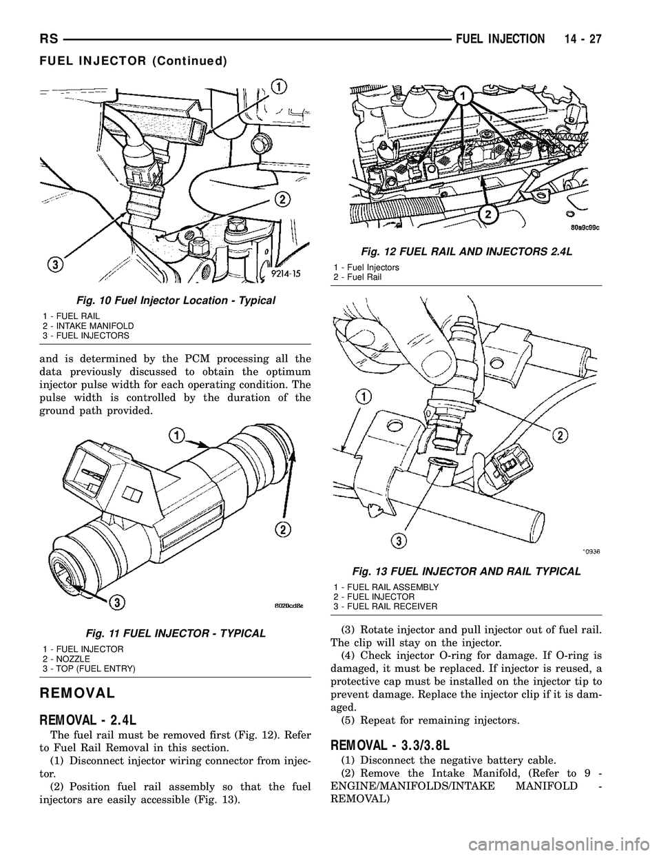 DODGE TOWN AND COUNTRY 2004  Service Manual and is determined by the PCM processing all the
data previously discussed to obtain the optimum
injector pulse width for each operating condition. The
pulse width is controlled by the duration of the
