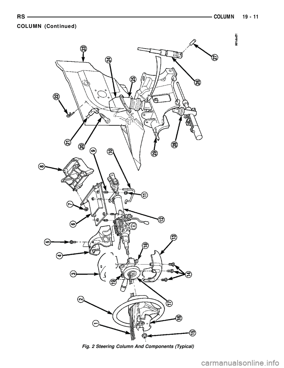 DODGE TOWN AND COUNTRY 2004  Service Manual Fig. 2 Steering Column And Components (Typical)
RSCOLUMN19-11
COLUMN (Continued) 