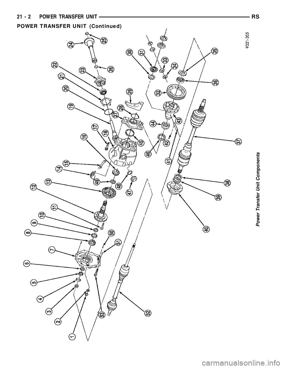 DODGE TOWN AND COUNTRY 2004  Service Manual Power Transfer Unit Components
21 - 2 POWER TRANSFER UNITRS
POWER TRANSFER UNIT (Continued) 