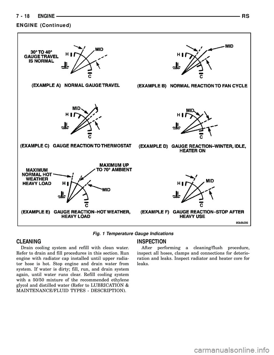 DODGE TOWN AND COUNTRY 2004 Service Manual CLEANING
Drain cooling system and refill with clean water.
Refer to drain and fill procedures in this section. Run
engine with radiator cap installed until upper radia-
tor hose is hot. Stop engine an DODGE TOWN AND COUNTRY 2004 Service Manual CLEANING
Drain cooling system and refill with clean water.
Refer to drain and fill procedures in this section. Run
engine with radiator cap installed until upper radia-
tor hose is hot. Stop engine an