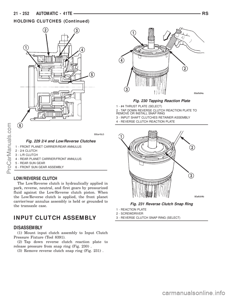 DODGE TOWN AND COUNTRY 2001 Service Manual LOW/REVERSE CLUTCH
The Low/Reverse clutch is hydraulically applied in
park, reverse, neutral, and first gears by pressurized
fluid against the Low/Reverse clutch piston. When
the Low/Reverse clutch is DODGE TOWN AND COUNTRY 2001 Service Manual LOW/REVERSE CLUTCH
The Low/Reverse clutch is hydraulically applied in
park, reverse, neutral, and first gears by pressurized
fluid against the Low/Reverse clutch piston. When
the Low/Reverse clutch is