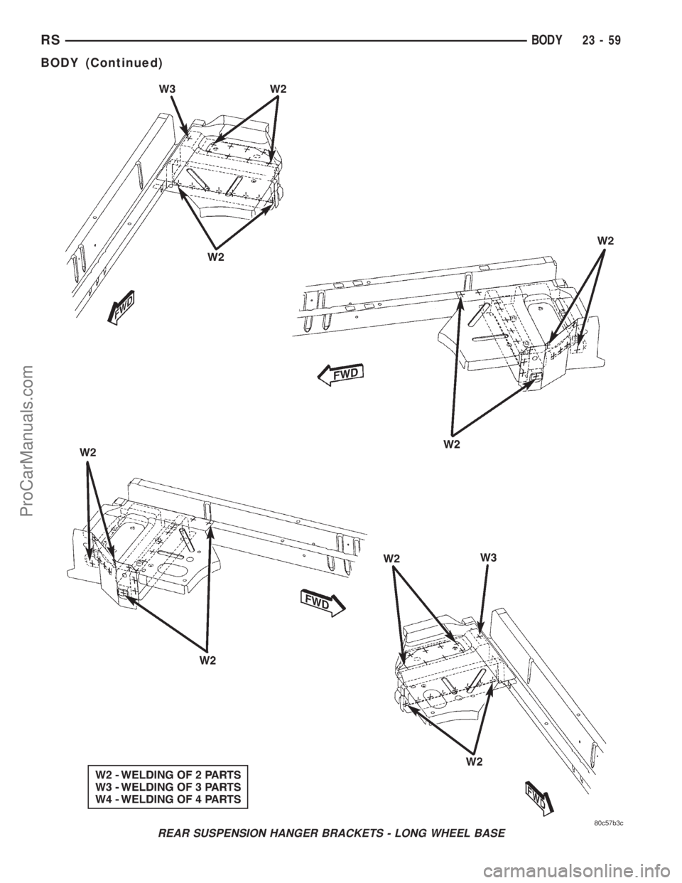 DODGE TOWN AND COUNTRY 2001 Service Manual REAR SUSPENSION HANGER BRACKETS - LONG WHEEL BASE
RSBODY23-59
BODY (Continued)
ProCarManuals.com DODGE TOWN AND COUNTRY 2001 Service Manual REAR SUSPENSION HANGER BRACKETS - LONG WHEEL BASE
RSBODY23-59
BODY (Continued)
ProCarManuals.com