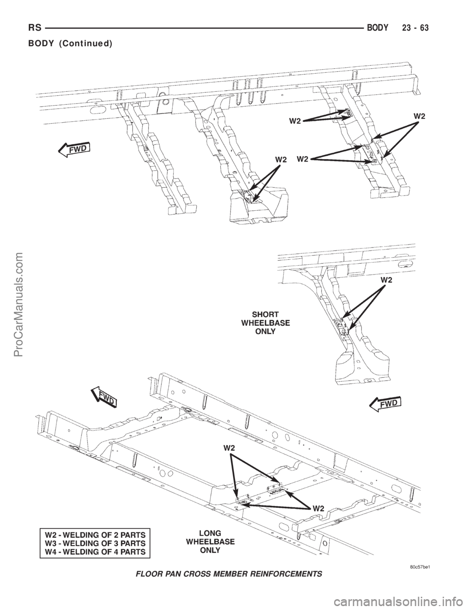 DODGE TOWN AND COUNTRY 2001 Service Manual FLOOR PAN CROSS MEMBER REINFORCEMENTS
RSBODY23-63
BODY (Continued)
ProCarManuals.com DODGE TOWN AND COUNTRY 2001 Service Manual FLOOR PAN CROSS MEMBER REINFORCEMENTS
RSBODY23-63
BODY (Continued)
ProCarManuals.com