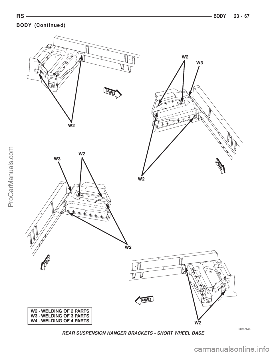 DODGE TOWN AND COUNTRY 2001 Service Manual REAR SUSPENSION HANGER BRACKETS - SHORT WHEEL BASE
RSBODY23-67
BODY (Continued)
ProCarManuals.com DODGE TOWN AND COUNTRY 2001 Service Manual REAR SUSPENSION HANGER BRACKETS - SHORT WHEEL BASE
RSBODY23-67
BODY (Continued)
ProCarManuals.com